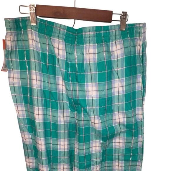 Cloise, XL green plaid metallic Flannel drawstring wide leg pocket pajama bottom - Picture 4 of 8